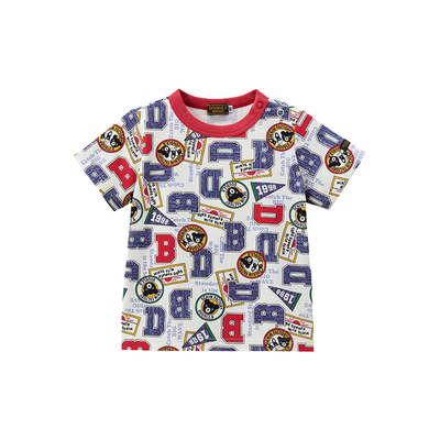 MIKIHOUSE日本制儿童t恤短袖徽章字母满印男童女童上衣DOUBLEB