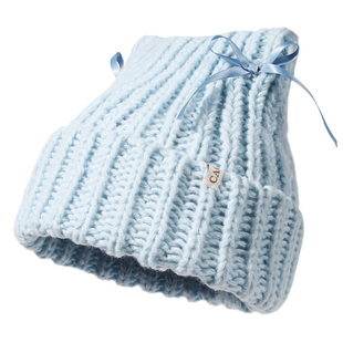 CACUSS针织帽子女秋冬可爱蝴蝶结猫耳帽大头围加厚保暖护耳毛线帽