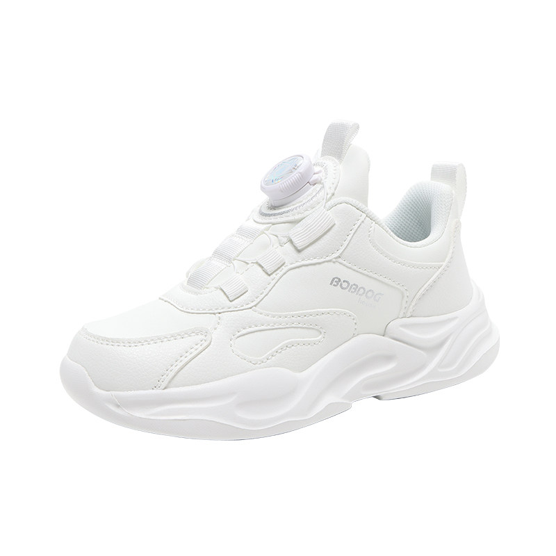 巴布豆儿童小白鞋男童白色运动鞋2026春秋新款学生纽扣鞋女童鞋子