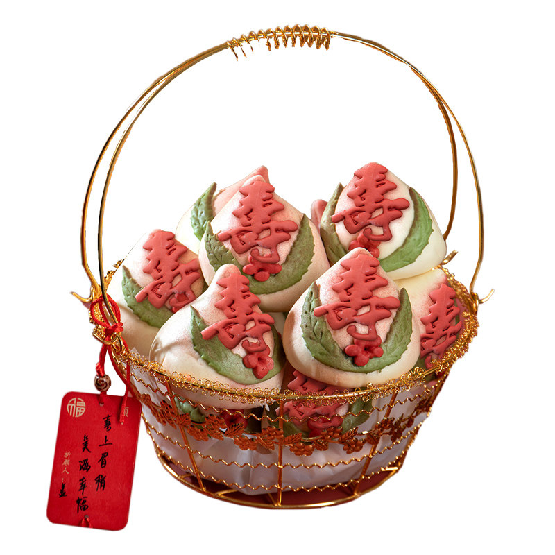 忆胶东花饽饽寿桃馒头生日老人蛋糕寿礼盒送长辈过寿祝寿篮子花馍