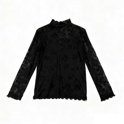 半高领蕾丝打底衫女秋冬叠穿毛衣内搭纱衣薄款高级感洋气网纱上衣