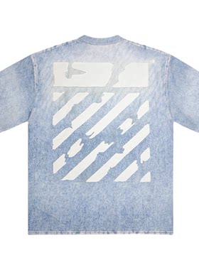 OFF-WHITE™情侣装做旧水洗短袖T恤宽松条纹男女同款上衣