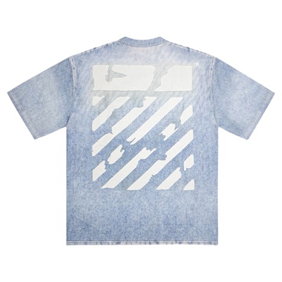 OFF-WHITE™情侣装做旧水洗短袖T恤宽松条纹男女同款上衣