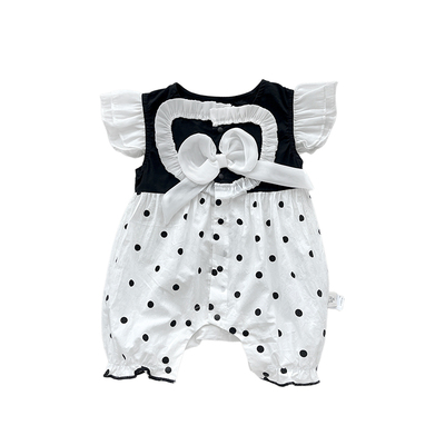 棉连体衣短爬蝴蝶结否单排扣夏季