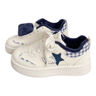 冬季保暖加绒星星小白鞋子女厚底棉鞋2025新款初中生运动休闲板鞋