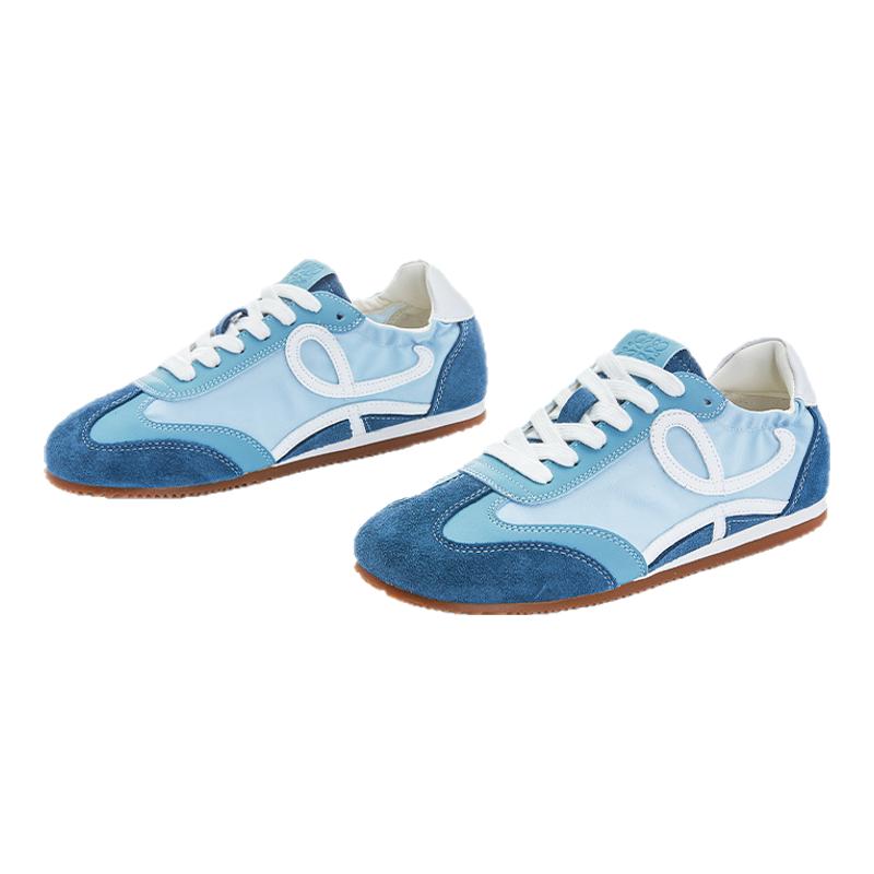 真皮~蓝色德训鞋女2025新款透气薄款阿甘鞋内增高休闲运动小白鞋