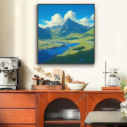 简约风景山水蓝天白云装饰画客厅卧室餐厅走廊墙面油画挂画摆画