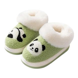 儿童棉鞋女童包跟冬室内家居防滑保暖熊猫宝宝女孩小孩毛毛棉拖鞋