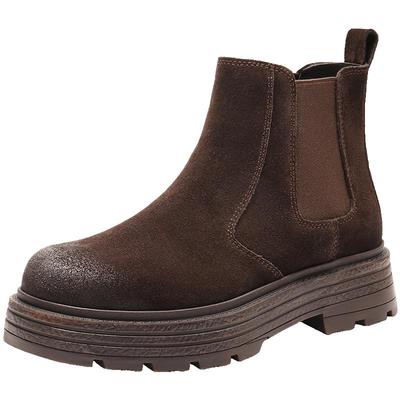 张凌赫同款百丽女靴子复古切尔西靴冬款厚底加绒保暖短靴B2875DD5