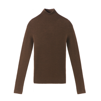 LIMONN 100%羊毛高领修身坑条保暖针织衫女内搭打底上衣毛衣