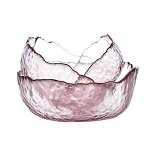 日式金边彩色玻璃碗沙拉碗家用客厅高颜值瓜子水果碗盘冰粉甜品碗