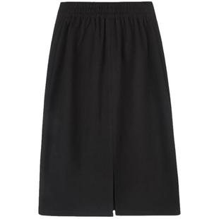 黑色呢子半身裙女春秋小个子直筒中裙高腰开叉显瘦百搭休闲包臀裙