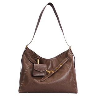 新款头层牛皮通勤大容量托特慵懒单肩斜跨女包hobo复古锁扣电脑包