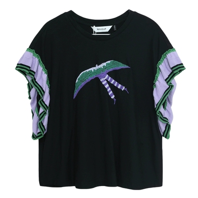 【商场同款】MOVEUP幻走2025夏季新款纯棉印花荷叶边袖短款T恤女