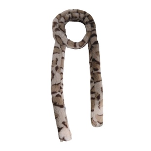 韩版百搭基础款豹纹仿兔毛小尾巴毛绒绒小围脖围巾细长条小领巾