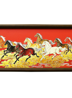 瑞家禾马到成功八骏图铜雕画摆台