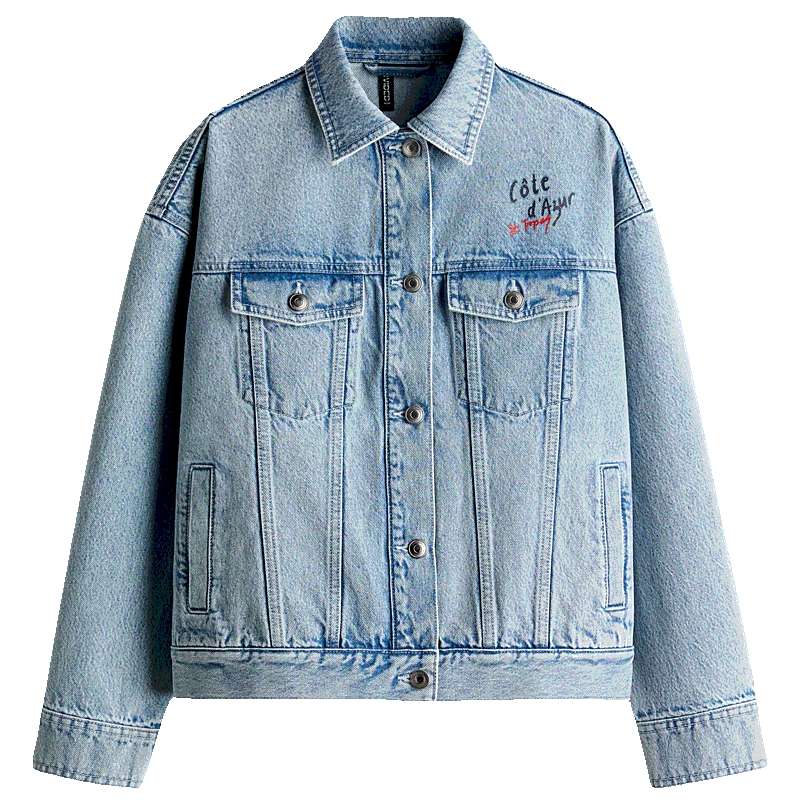 HM女装短外套2025秋季新款浅牛仔蓝卡车司机翻领纽扣外套1276999