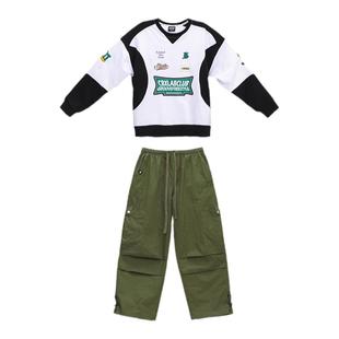 CBXLAB儿童街舞潮牌黑白【熊猫卫衣】嘻哈赛车长袖军绿伞兵工装裤