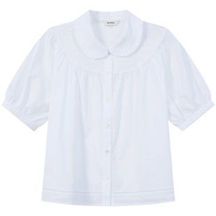 【新品】BEANPOLE滨波  2026年春季女士波嬉风花边领纯棉短袖衬衫