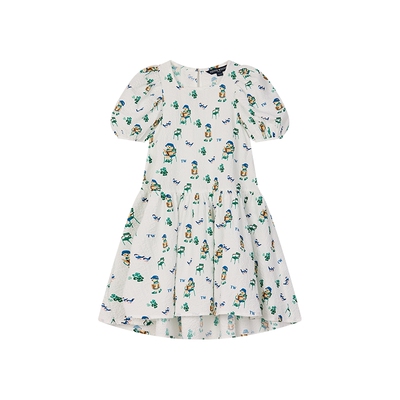 小熊童装泡泡袖飘逸轻薄连衣裙
