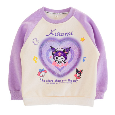 女童纯棉一体加绒变色亮片卫衣秋冬儿童装女孩宝宝库洛米加厚上衣