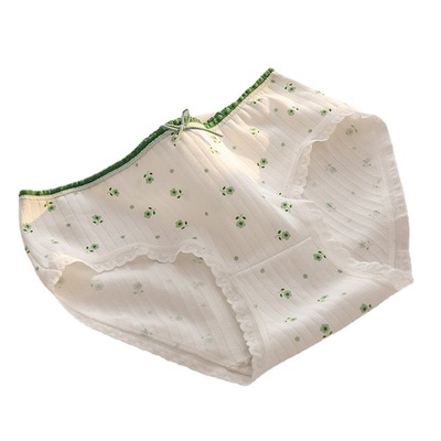 绿色田园纯棉中腰三角裤女士内裤