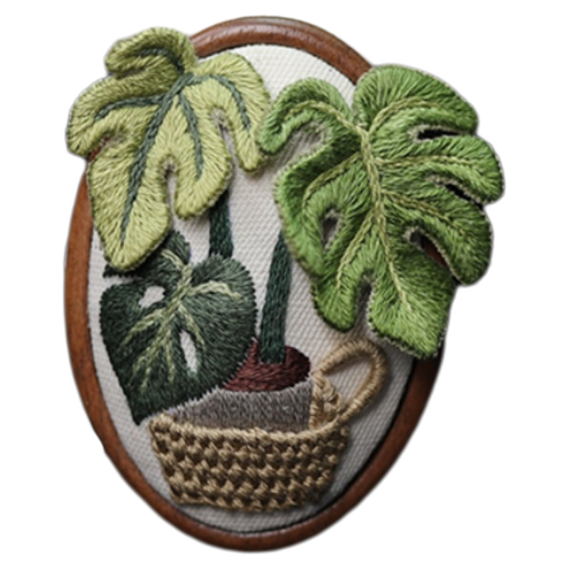 花暖龟背竹绿植diy手工立体刺绣材料包车载出风口夹实木送扩香棉