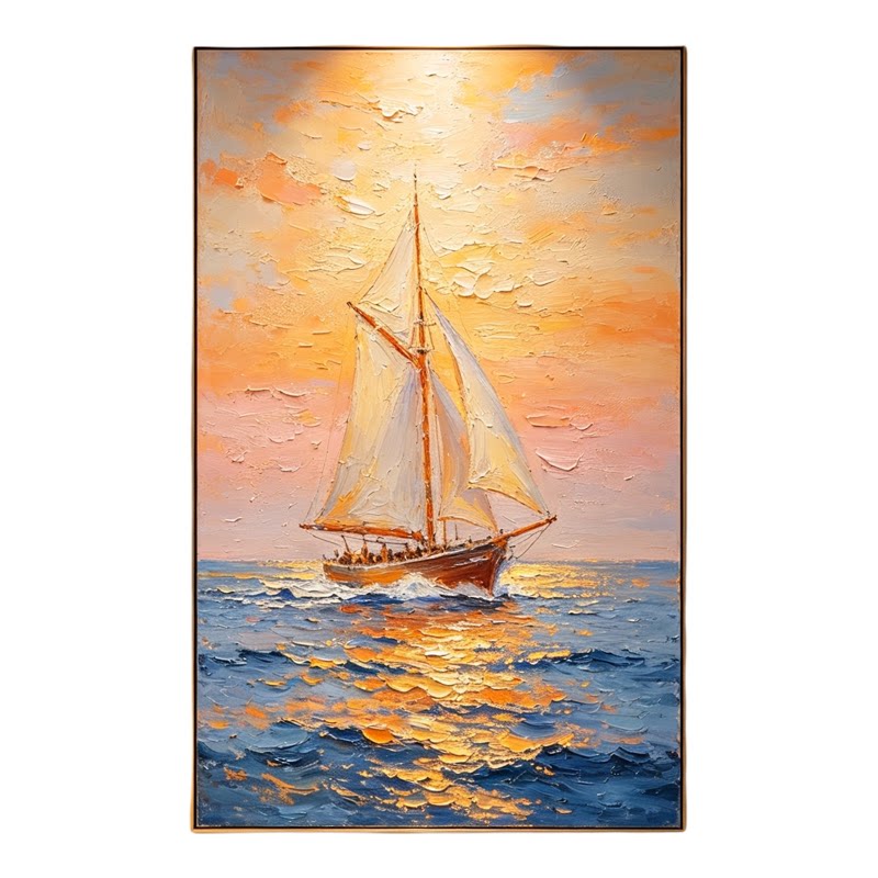 原创手绘油画大芬村简约现代客厅玄关装饰画一帆风顺帆船海景挂画
