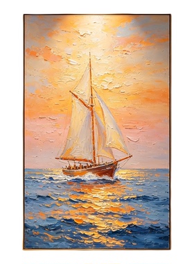 原创手绘油画大芬村简约现代客厅玄关装饰画一帆风顺帆船海景挂画
