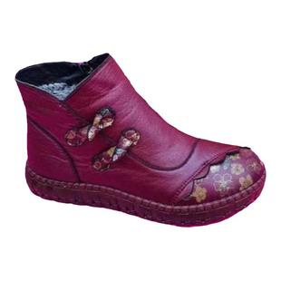 老北京布鞋妈妈棉鞋加绒保暖平底防滑皮鞋女冬中老年靴子平跟短靴