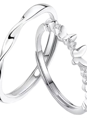 蝶恋S999纯银子情侣戒指一对男女款足银小众指环活口蝴蝶对戒礼物