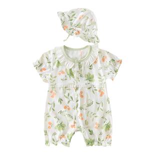 婴儿衣服短袖荷叶边连体衣夏季薄款纯棉公主无骨哈衣女宝宝爬服潮