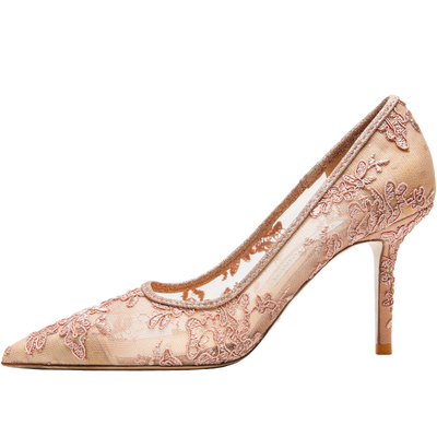 hltino仙女风蕾丝尖头高跟单鞋女