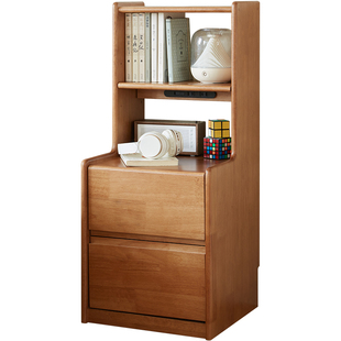 实木床头柜书架一体家用卧室置物架原木风夹缝柜小户型超窄床边柜