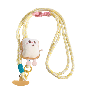 毛绒卡通吐司薯条汉堡胸针装饰挂件斜跨长绳适用于手机壳挂链学生趣味ins网红可爱女款户外ccd便携挂链背带式