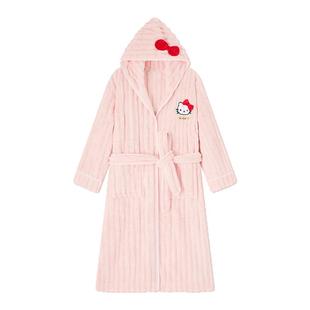 BE三丽鸥HelloKitty正品珊瑚绒睡袍女冬季连帽浴袍可外穿秋冬睡衣