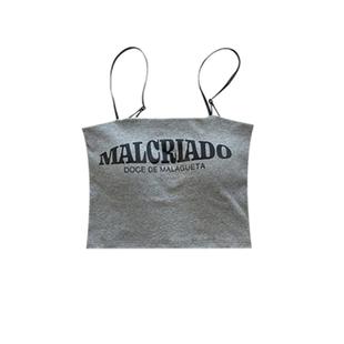 纯欲风短款无袖带胸垫吊带背心女外穿修身辣妹纯欲字母印花上衣潮