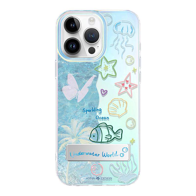 波光海底适用苹果17Promax手机壳隐藏式一体支架iPhone16Pro保护套15全包13可爱卡通防摔ip14新款高级感女