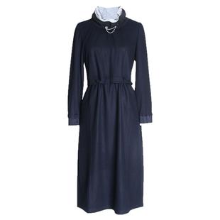 简爱诺秋冬女士藏蓝色拼接裙子绵羊毛双层领气质连衣裙J2170019LQ
