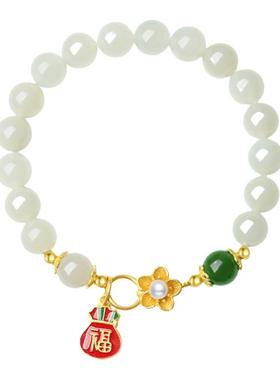 S925银和田玉手链女国风复古首饰