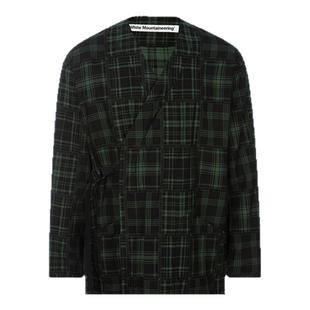 白山/WHITE MOUNTAINEERING 男士格纹纯棉无领斜襟系扣长袖T恤