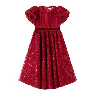 珞安同款|Petite Marguerite小雏菊PM小红裙童装·红色亮片连衣裙