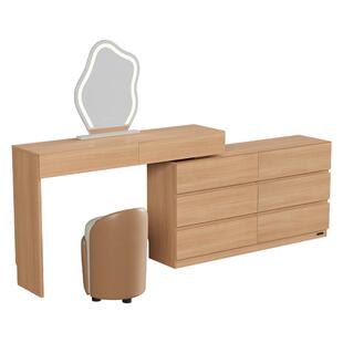 全友家居原木风可伸缩斗柜一体梳妆台2026新款小户型转角化妆桌子