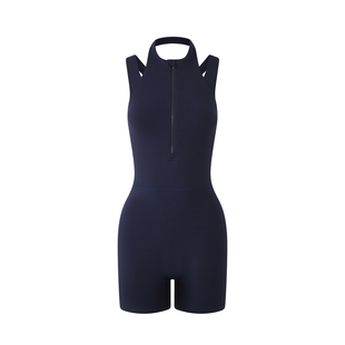 Byu run 新款交叉背心式拉链款瑜伽连体服女提臀短裤普拉提训练服