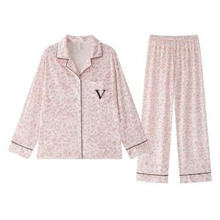 乐姿梦宅度假天金丝绒长袖女印花豹纹家居服加绒套装睡衣女秋冬季