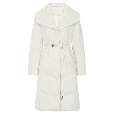 马天奴纯色大翻领系带收腰羽绒服