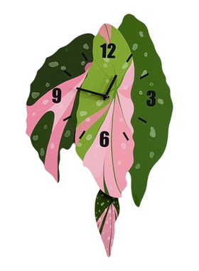 绿叶热带植物静音摇摆挂钟