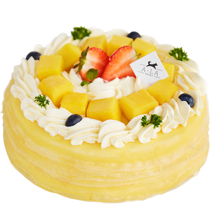 阿拉甜点低糖草莓芒果双拼动物奶油水果千层生日蛋糕成都同城配送