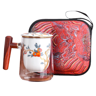 茶杯茶水分离杯玻璃办公室柿柿如意大容量带盖把过滤个人泡茶杯子