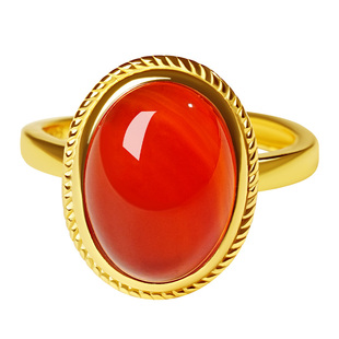 宫里上新红玛瑙戒指女纯银红色宝石旺财本命年生日新年礼物送妈妈